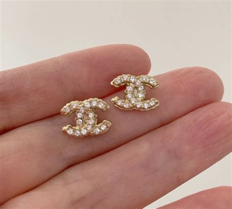 chanel crystal cc stud earrings